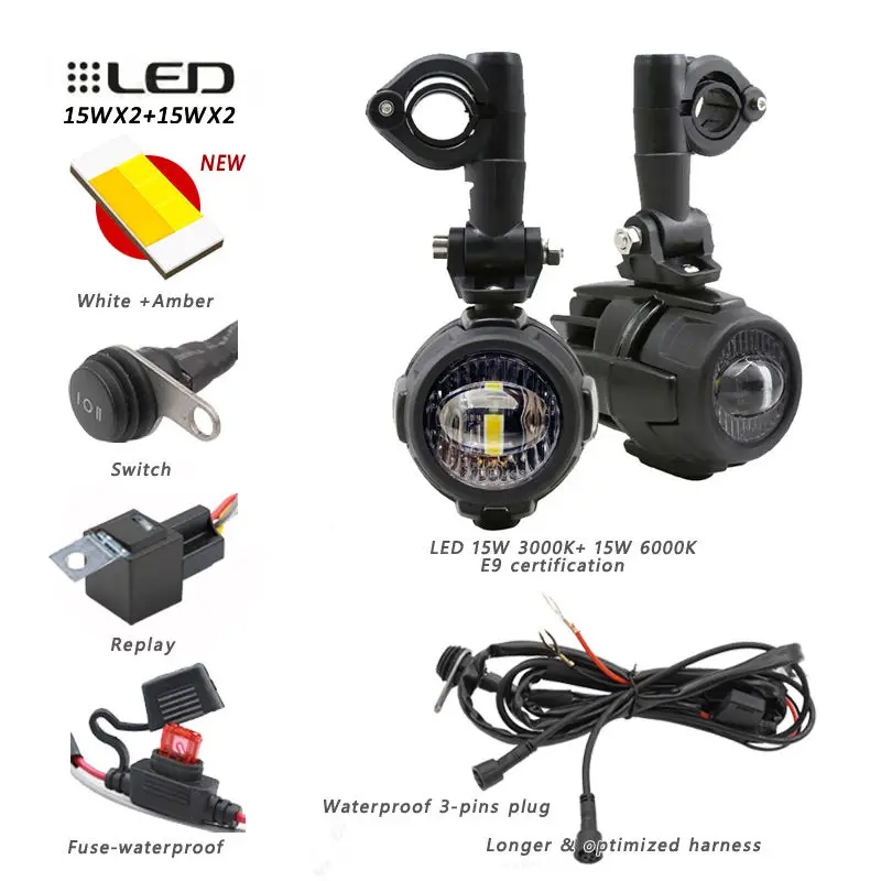 product ya bm1b led lens driving light round motorcycle yellow color cover headlight spot lamp for bmw motorcycle spotlight-13