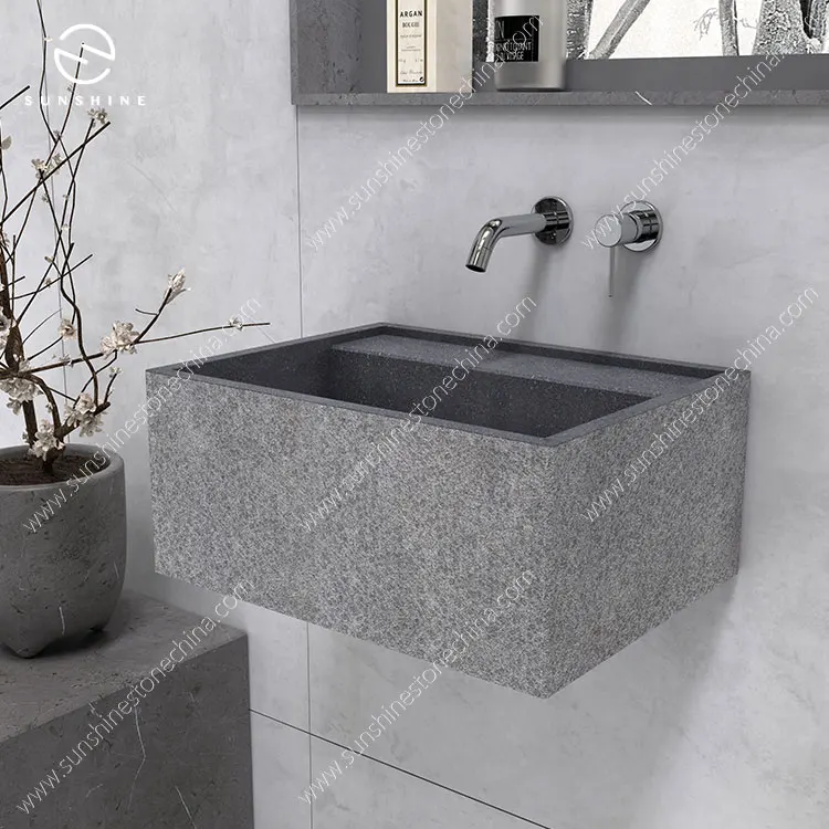 China Factory Black Granite Wall Mounted Sinks Stone Boards Jointed Wash Basin