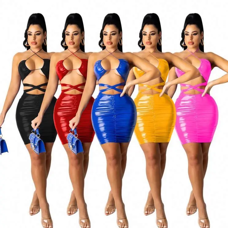 Pu Leather Bodycon Mini Dress Backless Off Shoulder Birthday Outfits For Women Sexy Cut Out Clubwear Bandage Dresses
