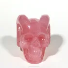 Stone Wholesale Natural Hand Craved Rose Quartz Crystal Stone Skulls With Horns For Decoration