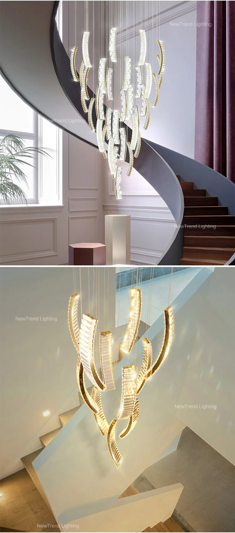 CPL-298 Luxury Design Indoor Decoration Villa Hall Hotel Lobby Staircase Crystal LED Chandelier Light factory