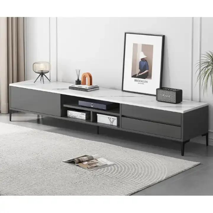 Home living Room Furniture High Glossy UV Chipboard Black Color Wall Shelf Side Table Tv Stand Table