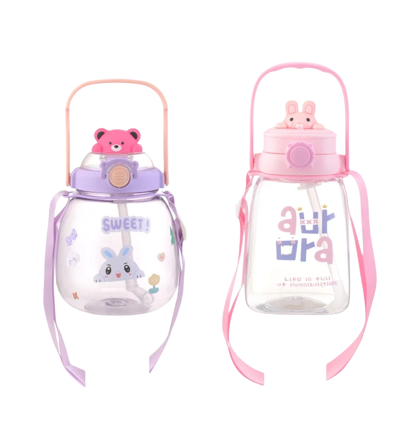 Wholesale customized 1000ml  drinking bottle plastic drink kids water bottle with straw adult large capacity water bottle