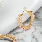 Earrings Crystal Hoop BXY Pink Glass Beads Gold Plated Earrings Round Circle Crystal Hoop Earrings For Women