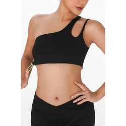 Dear-Lover Odm Custom Logo Private Label Solid Color Cut Out Sport Bra Top Fitness One Shoulder Cropped Sports Bra