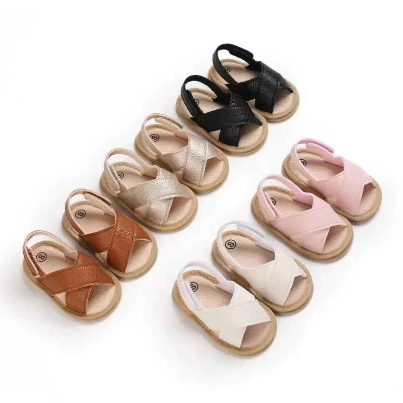Wholesale Low MOQ Simple Style Easy to Wear Outdoor Infant Baby Shoes Pu Leather Breathable Boys Baby Girls Sandals
