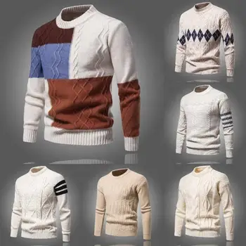 Winter custom logo Oem jacquard knitted men's round neck alpaca men's pullover sweater