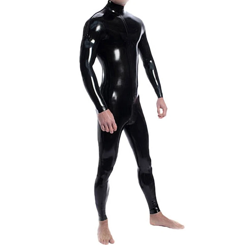 Moglovers Sexy Black Coverall Bodysuit Adult Latex Catsuit For Men And