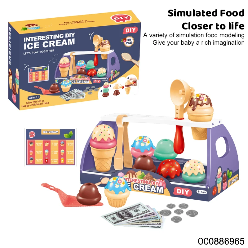 Ice cream making toy set plastic small cash counter design for retail toys shop