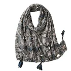 Scarf Love Heart Style Cotton Viscose Scarf Black Gray Geometry Print Beach Scarf With Tassel