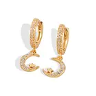 Huggie Hot Selling Gold Plated Huggie Hoop Earrings Pave Zircon Moon Star Pendant Hoop Earring