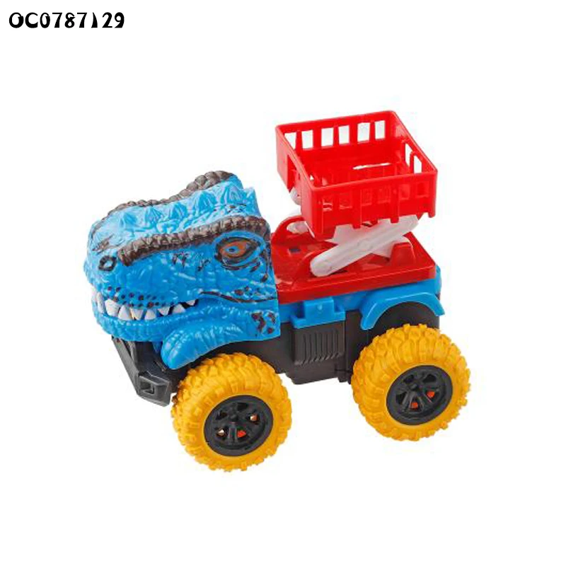 4 pieces plastic dinosaur police fire fighting and rescue truck toy car