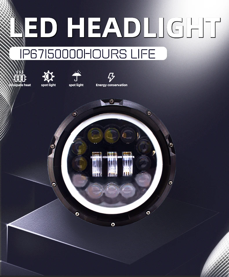 product tiypeor 7inch universal drl led round motorcycle headlight car super bright auxiliary fog light-2