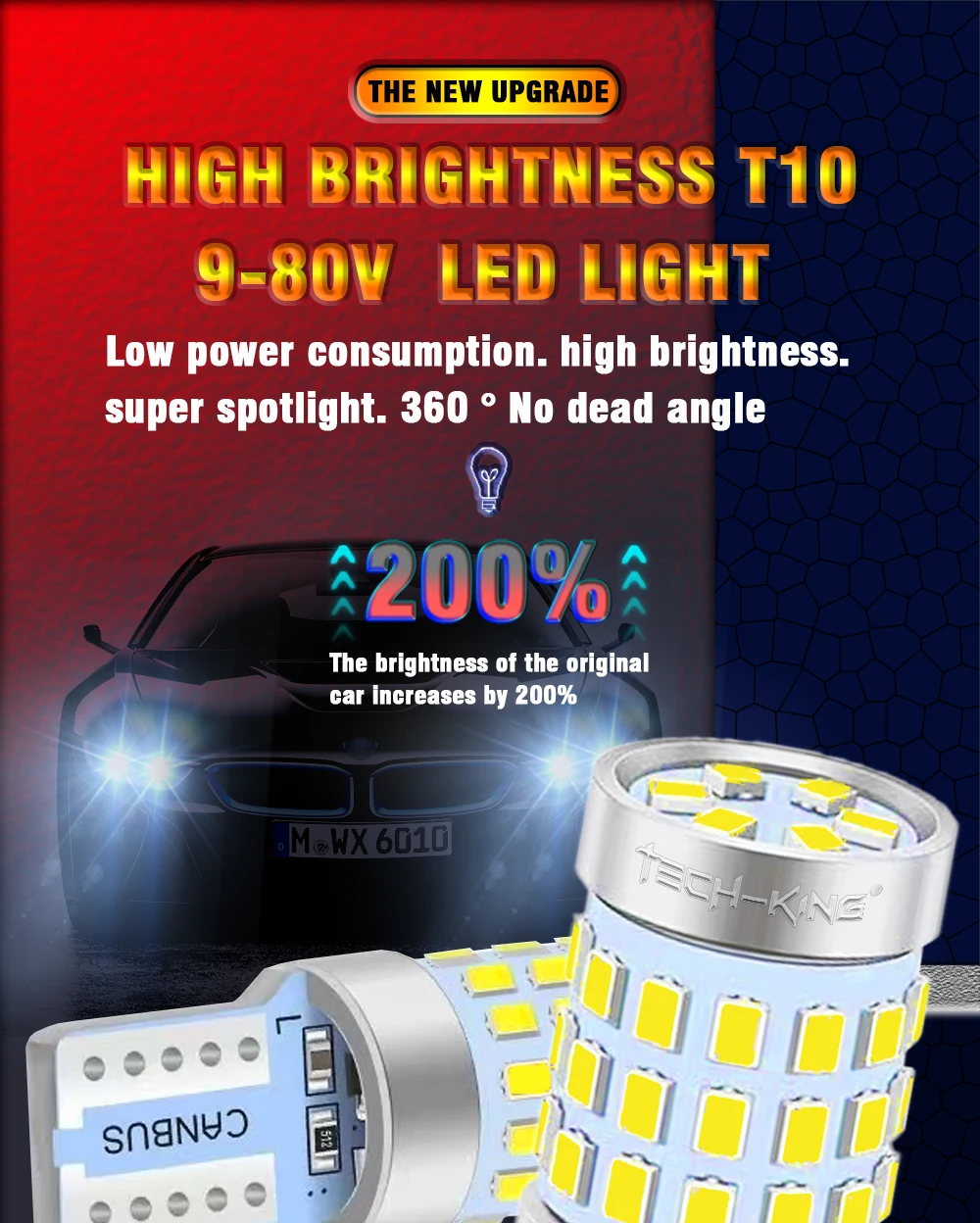 TECH-KING Car T10 2016 42SMD LED Chip With CanBus For Width Light/Interior Light/Licence Plate Light 9-80V T10 led bulb