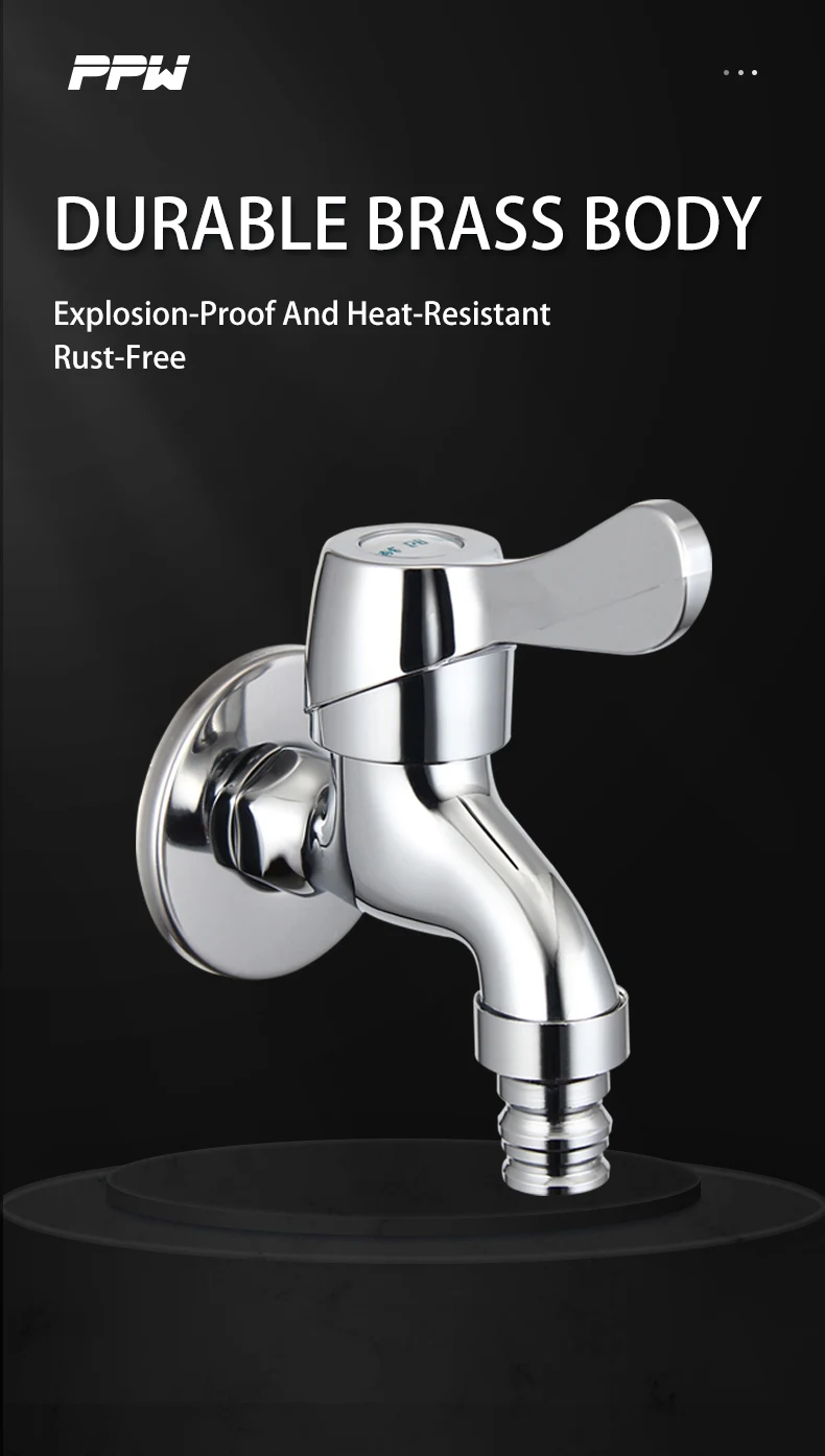 Brass Chrome-Plated Wall-mounted Ceramic Bib Cock Drinking Water Safe Washing Machine High Water Flow Soft Aerated Stream details