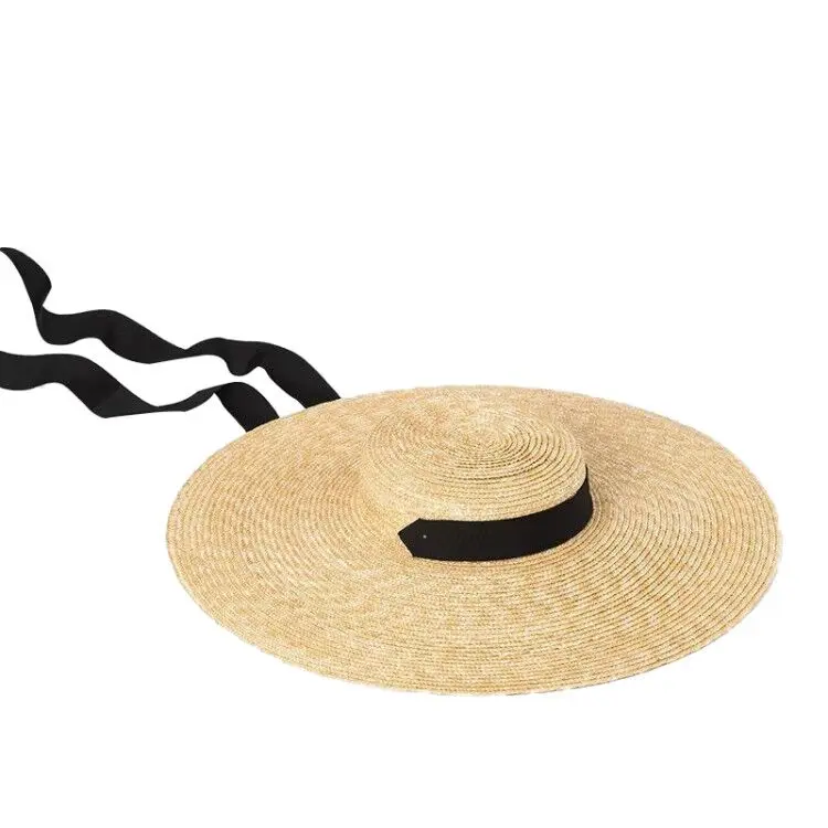 Wheat Straw Hat Ribbon Boater Flat 