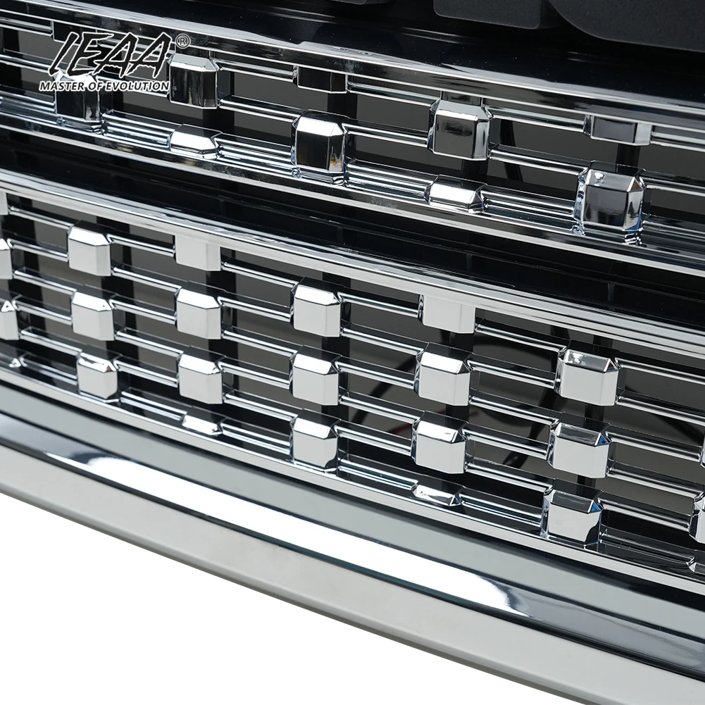 product car accessories grille with light front bumper parts for gmc sierra 2500hd 3500hd 2015 2020 chrome sliver grill-9