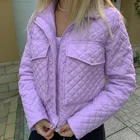Jacket Ladies Fall Winter Long Sleeve Plaid Zipper Pocket Short Down Jacket