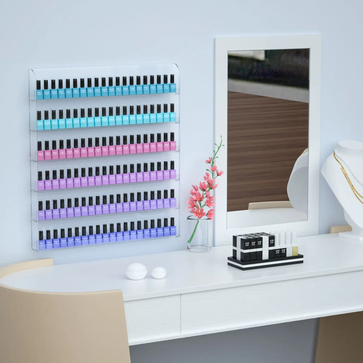 Nail Polish Rack Display Unit and Storage Nail Polish Wall Bracket Layered Shelf for Nail Polish Acrylic Display Rack