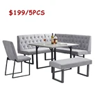 Table 5 Pieces Contemporary Square Corner Dining Table Set With Upholstered Fabric Corner Sofa Chair Bench