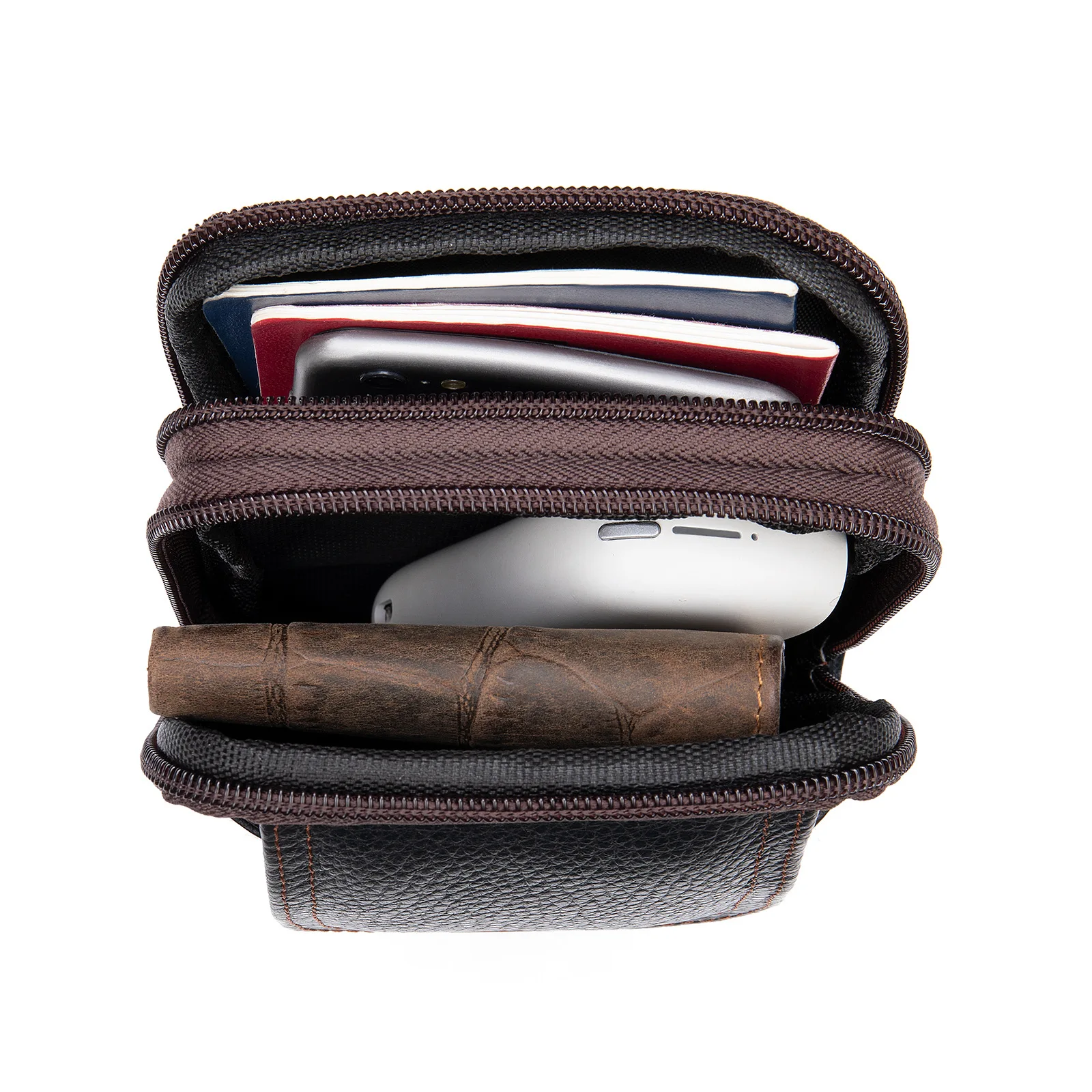 Wholesale Luxury Cowhide Fanny Small Simple Men's Bag Genuine Leather Mobile Phone Belt Waist Bag