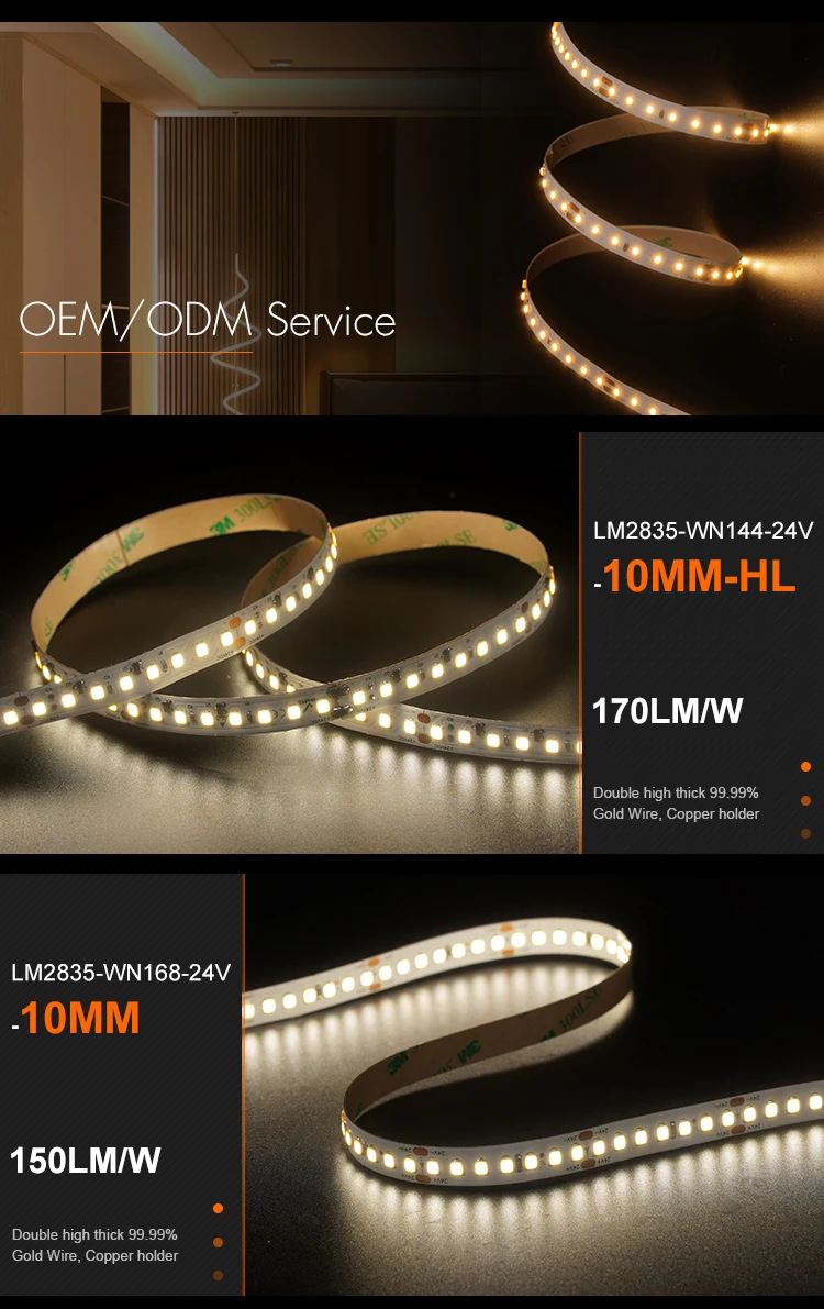 Flexible LED Light Strip SMD2835 DC24V 180LED/M 10MM Width 14W/M Living Room Bedroom Led Strip Light factory