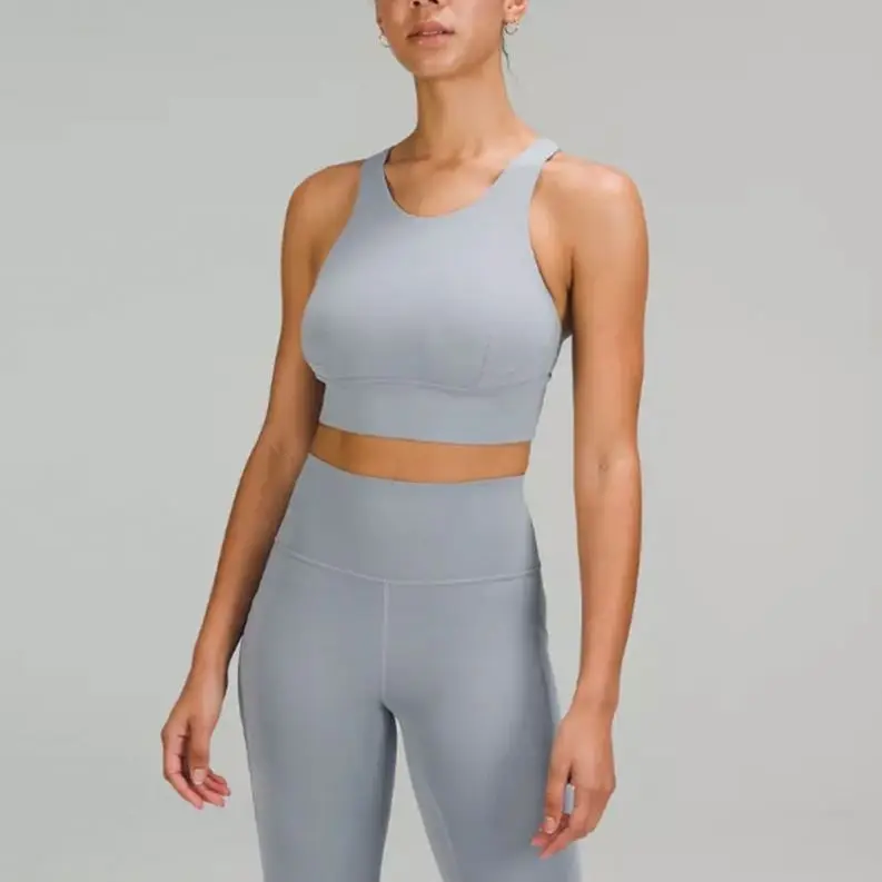 ECBC First Quality Gym Bra Nylon Spandex Light Grey High Supportive Racer Back Women Fitness & Yoga Sports Bra Plus Size