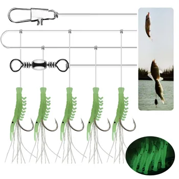 Alpha New Bait Jigs Worm Soft Fishing Lure Rigs Sabiki Luminous Shrimp String Hook