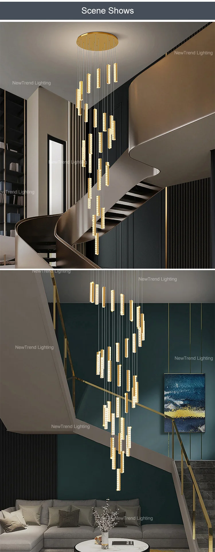 CPL-297 Modern Indoor Decoration Hanging Pendant Light Hotel Villa Staircase Luxury Crystal LED Chandelier manufacture