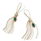 Mix Fashion Earrings New Design Mix Pearl Rhinestone Fashion Long Individuality Emerald Tassels Drop Earrings