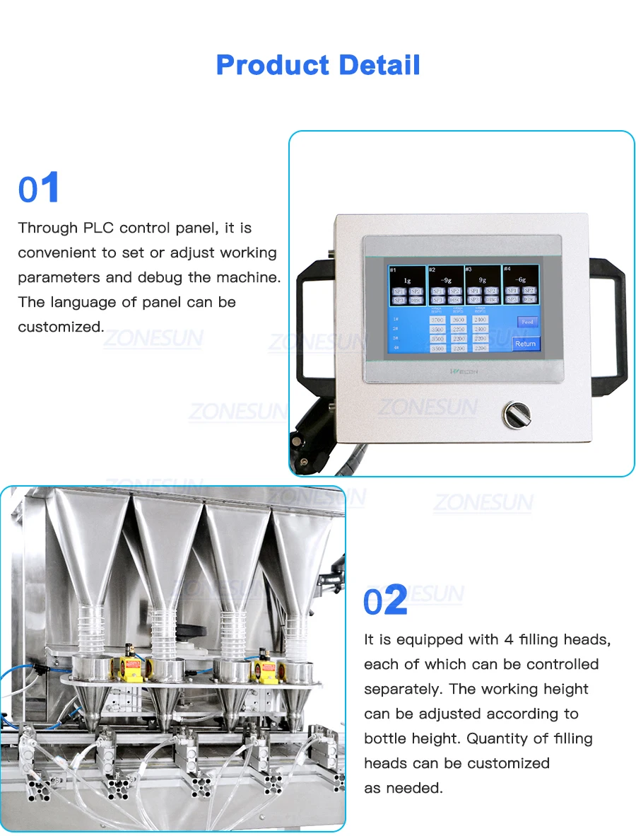 Zonesun Zs Gw4 Automatic 4 Heads Granule Nuts Particle Bottle Weighing