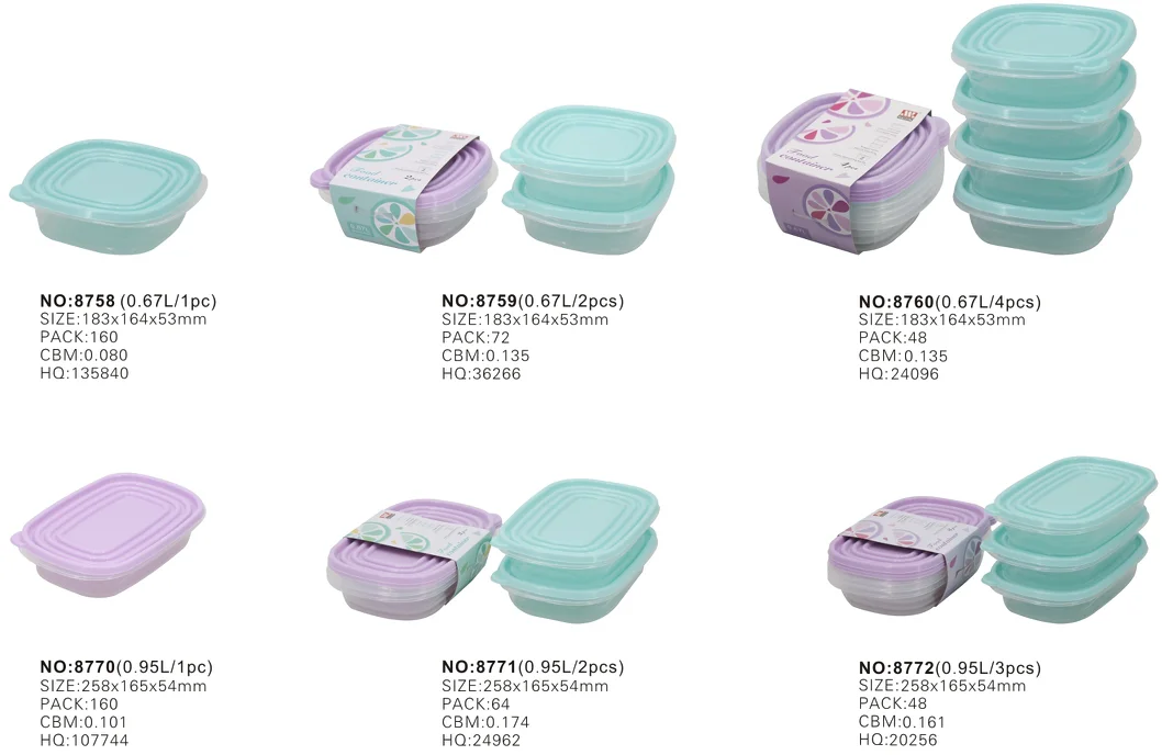 Manufacturer OEM  BPA free small plastic 670ml square food containers