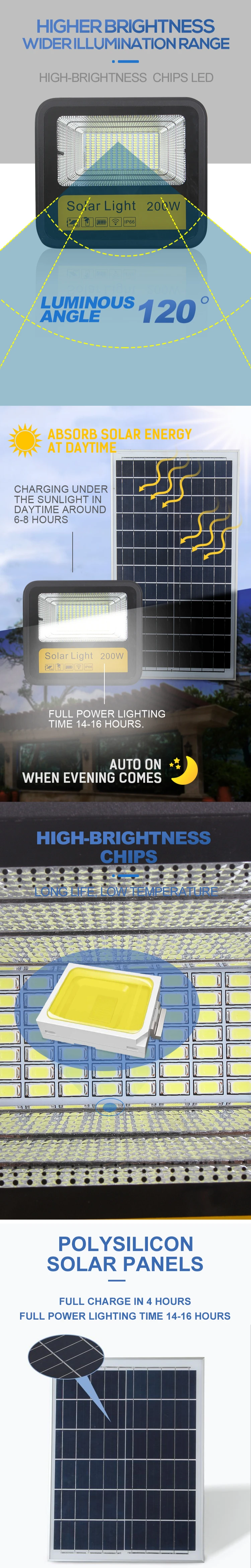 Energy Saving 100W 200W Floodlight Waterproof Outdoor Solar LED Flood Lights