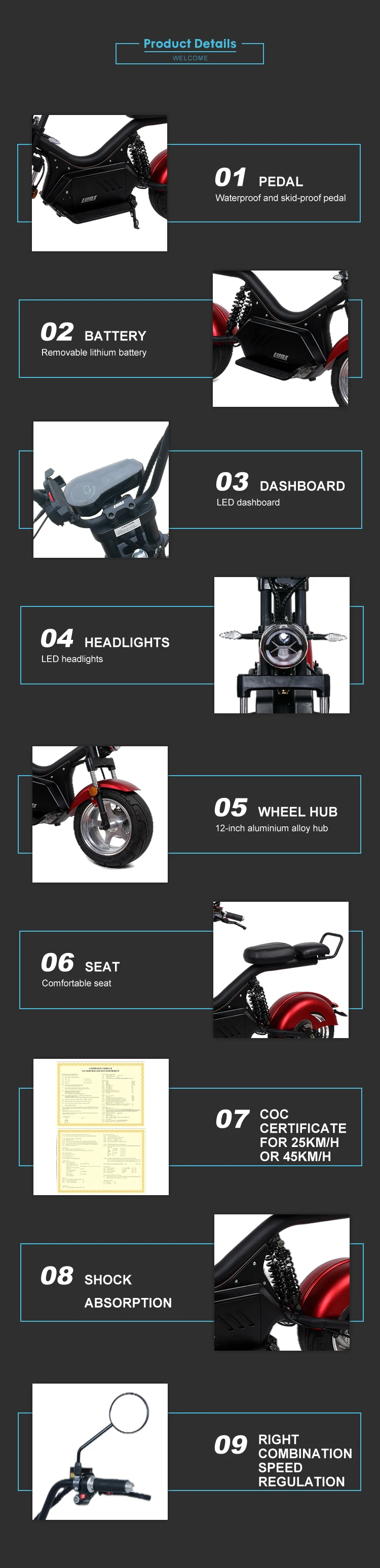 Amoto High Performance New Model HL4.0 With EEC/COC 2000w Motor Electric Scooter Citycoco Adult