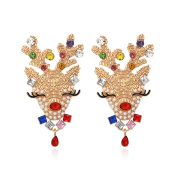Winter Ladies Elk Seed Bead Christmas Earrings Handmade CZ with Pearl Stud Earrings for Women Jewelry