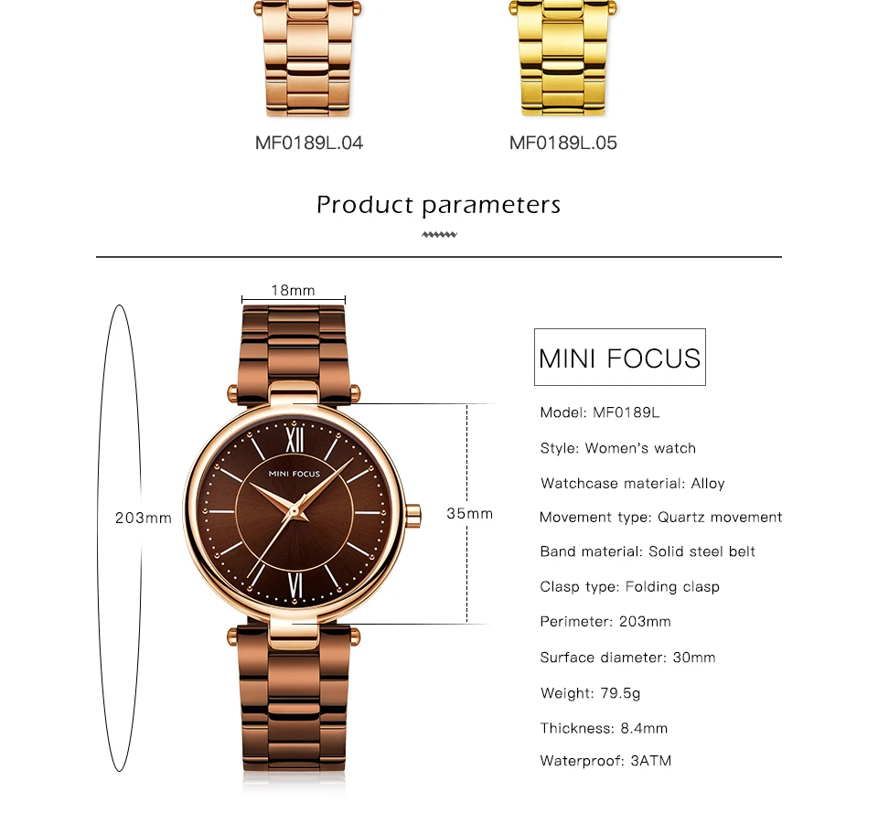 Mini Focus 0189 Luxury Ladies Quartz Watch Stainless Steel Waterproof