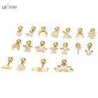 Earrings Stud Qetesh Crown Earrings Bone Nails Screw Screw Ball Fashion Earrings Heart Stud Gold Plated Jewelry