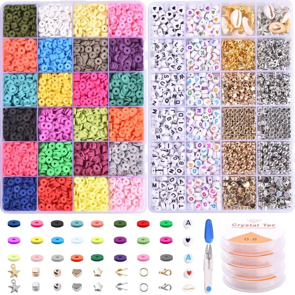 2 boxes of clay beads set with 26 letters beads for name making jewelry funny handmade DIY craft set with scissors