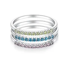 Topaz 925 Sterling Silver Colorful Stackable Rings With Pink Cz Blue Topaz Cz Yellow Cz Ring Set