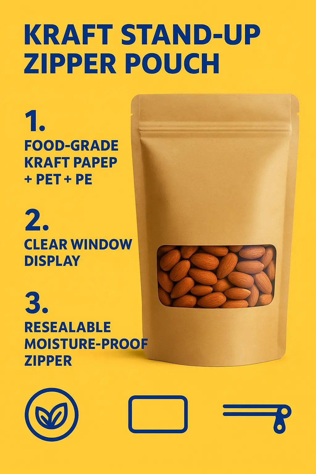 Eco-Friendly Kraft Paper Stand-Up Zipper Pouch Resealable Nut & Dried Fruit Packaging Bag Custom Logo Smell Proof Plastics - detail 3