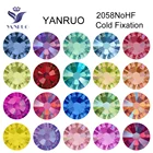 Crystal YANRUO Shiny Plated AB Crystal Drill Flat Back Non Hotfix Round Rhinestones For Decoration Clothes