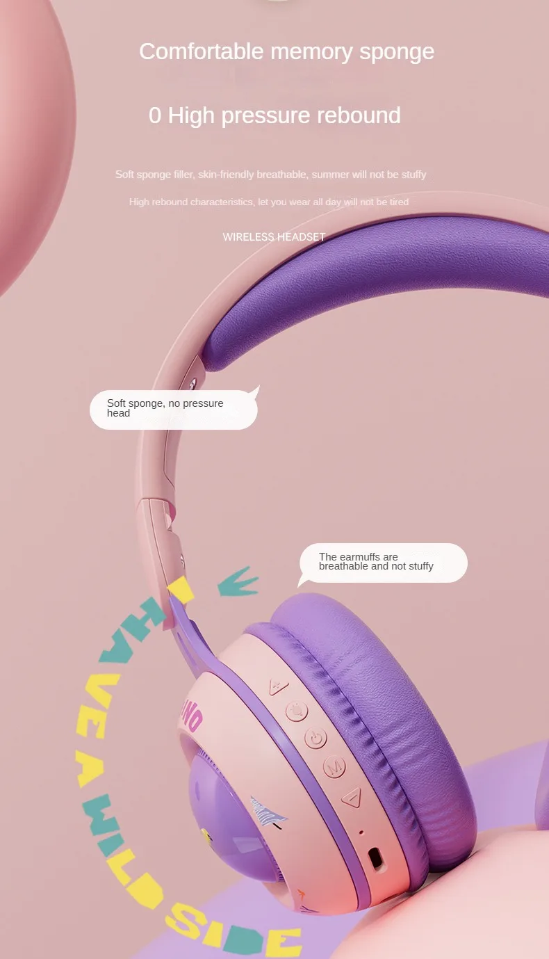 Cross-border Headset Bluetooth Headset Wireless Cute Luminous Dinosaur Children's Headset Music Girl Headset with Microphone