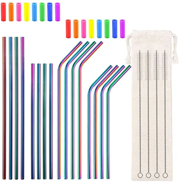 OEM & ODM Stainless Steel Smoothie Straws Reusable Metal Drinking Straws for Milkshake Rainbow Drinking Straws Wholesale