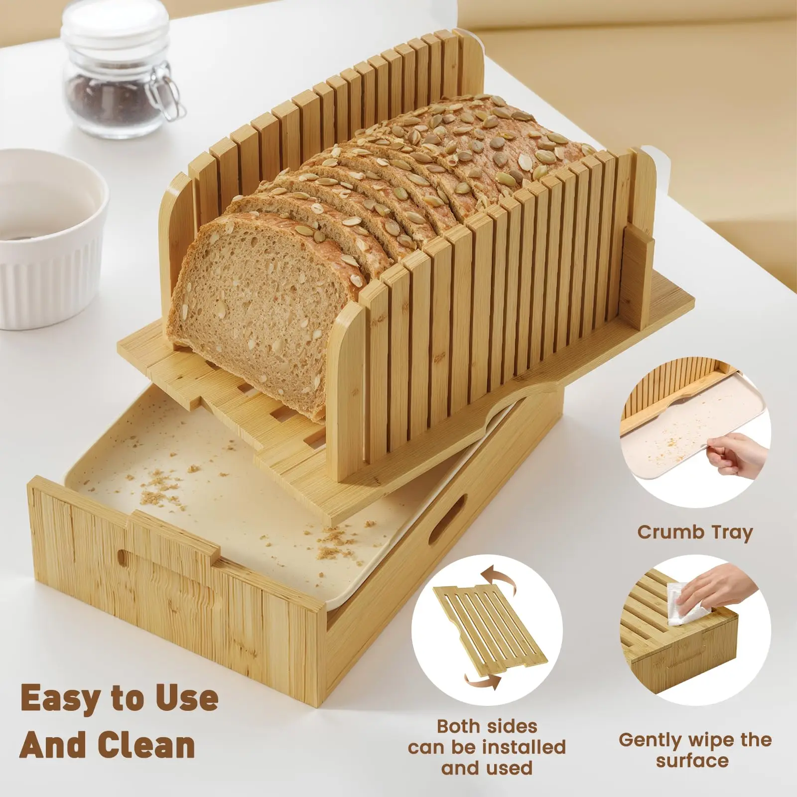 product bamboo bread slicer for homemade loaf foldable bread cutter with crumb tray storage drawer for bakery wholesale-7