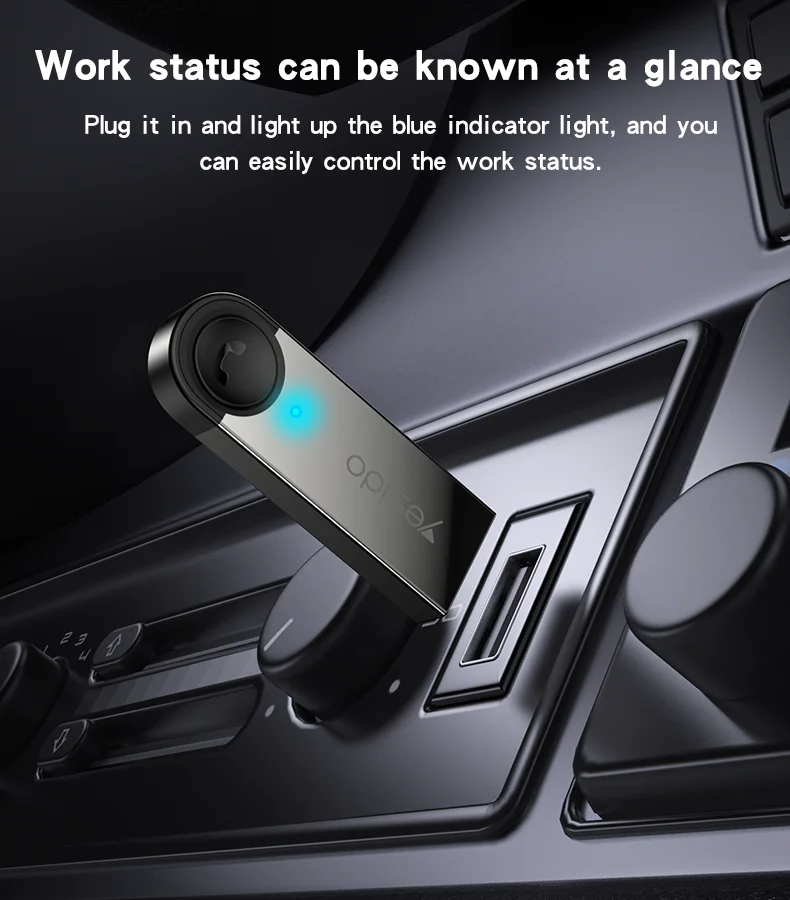 YAU81 Yesido Zinc Alloy Low Latency 8-meter Stable Transmission Built-in Microphone Car USB BT Receiver