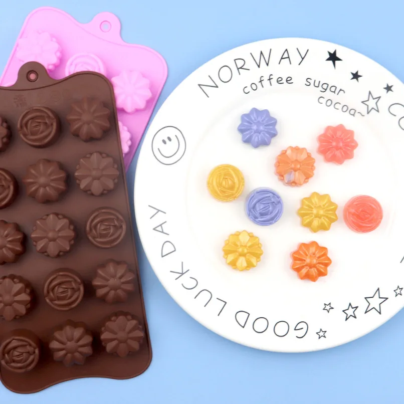 free sample  Eco Friendly Sustainable Stocked Coolnice new design 15 Hole Flower Shaped Chocolate candy soal silicone cake mold