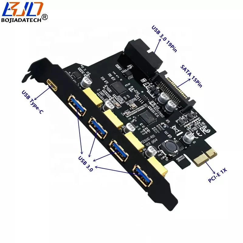 USB 3.0-PCIE-Karte PCI-E zu 5 USB 3.0-Anschlüssen und 2 hinteren USB 3.0-Anschlüssen Express Integrierter RJ45-VIA-Erweiterungskartenkartenadapter mit 1 Gbit/s PCI-E-zu-USB 3.0-Erweiterungskarte 