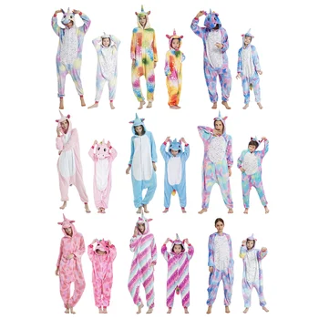 Wholesale Pijamas Kigurumi Mommy And Kids Cartoon Animal Jumpsuit Flannel Black Fleece Onesie Pajamas For Home Wear