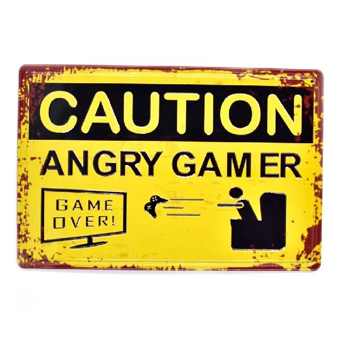 BEWARE ANGRY GAMER METAL SIGN MAN CAVE WARNING DOOR BEDROOM ATARI XBOX PC GIFT