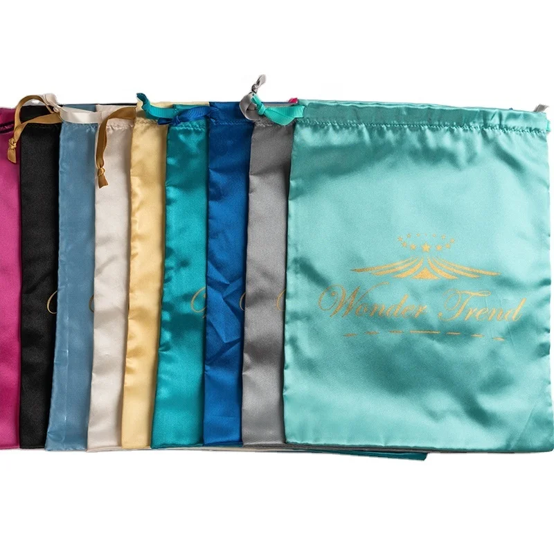 Custom Logo Printed Satin Towel Bag Drawstring Towel Gift Packaging Bag